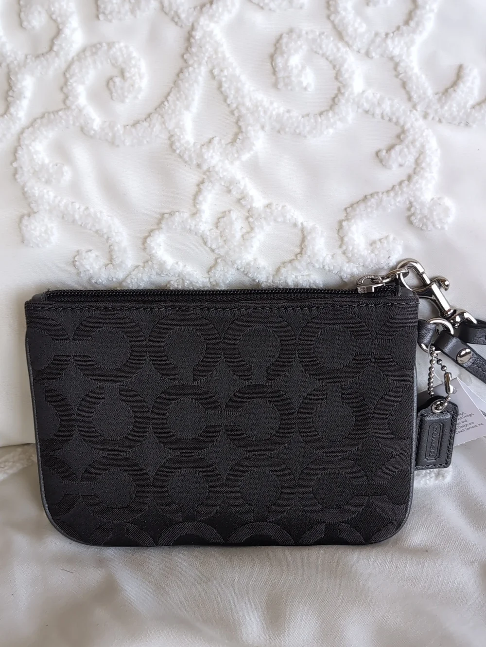 Gray Coach Signature Zip Wristlet With Iconic C Fabric And Coach Leather NWT